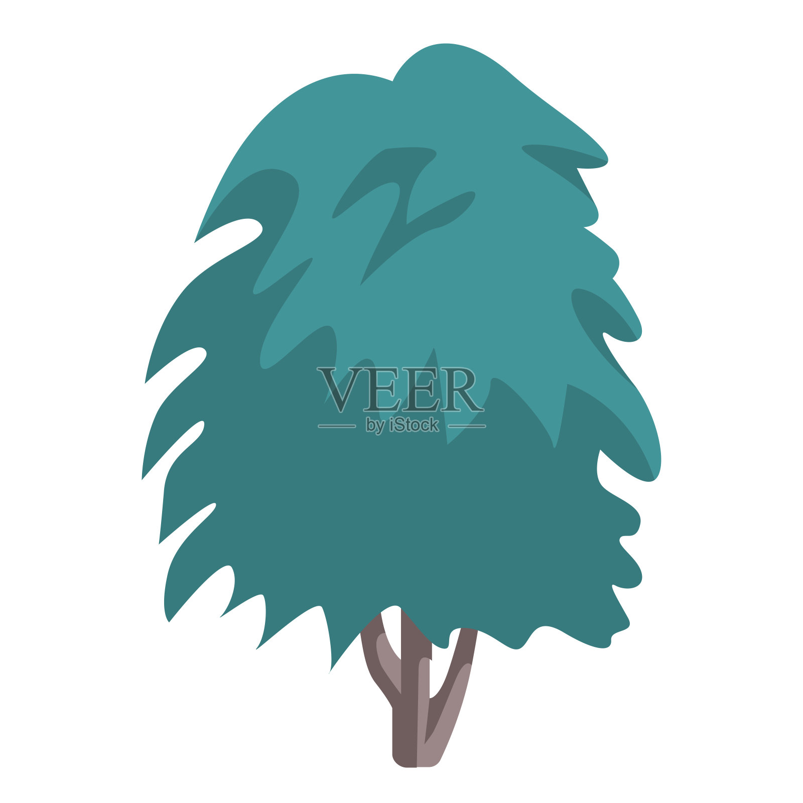 绿树成荫，树冠郁郁葱葱，轮廓简单的公园落叶植物插画图片素材