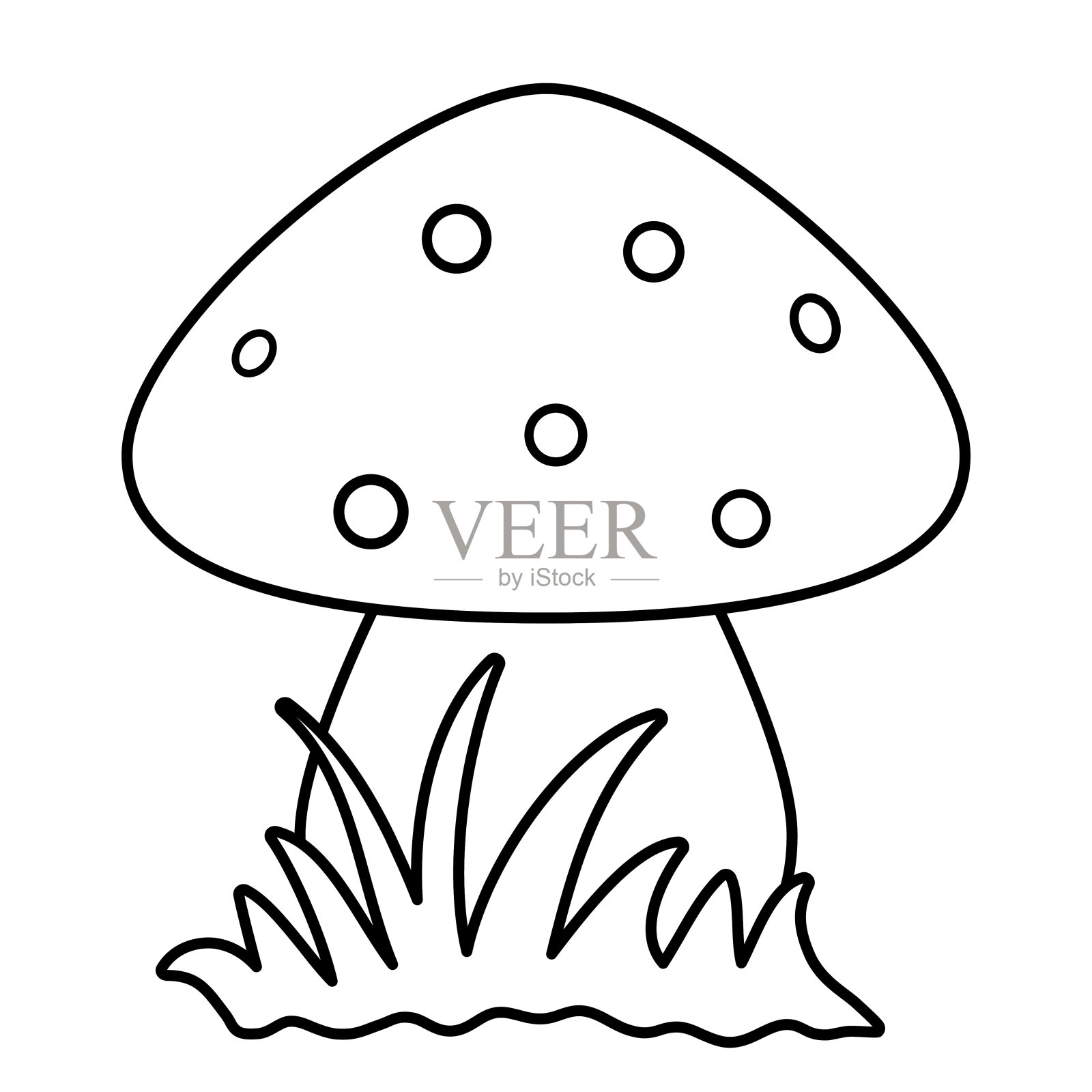 儿童和成人着色页。矢量插图的蘑菇在森林。插画图片素材