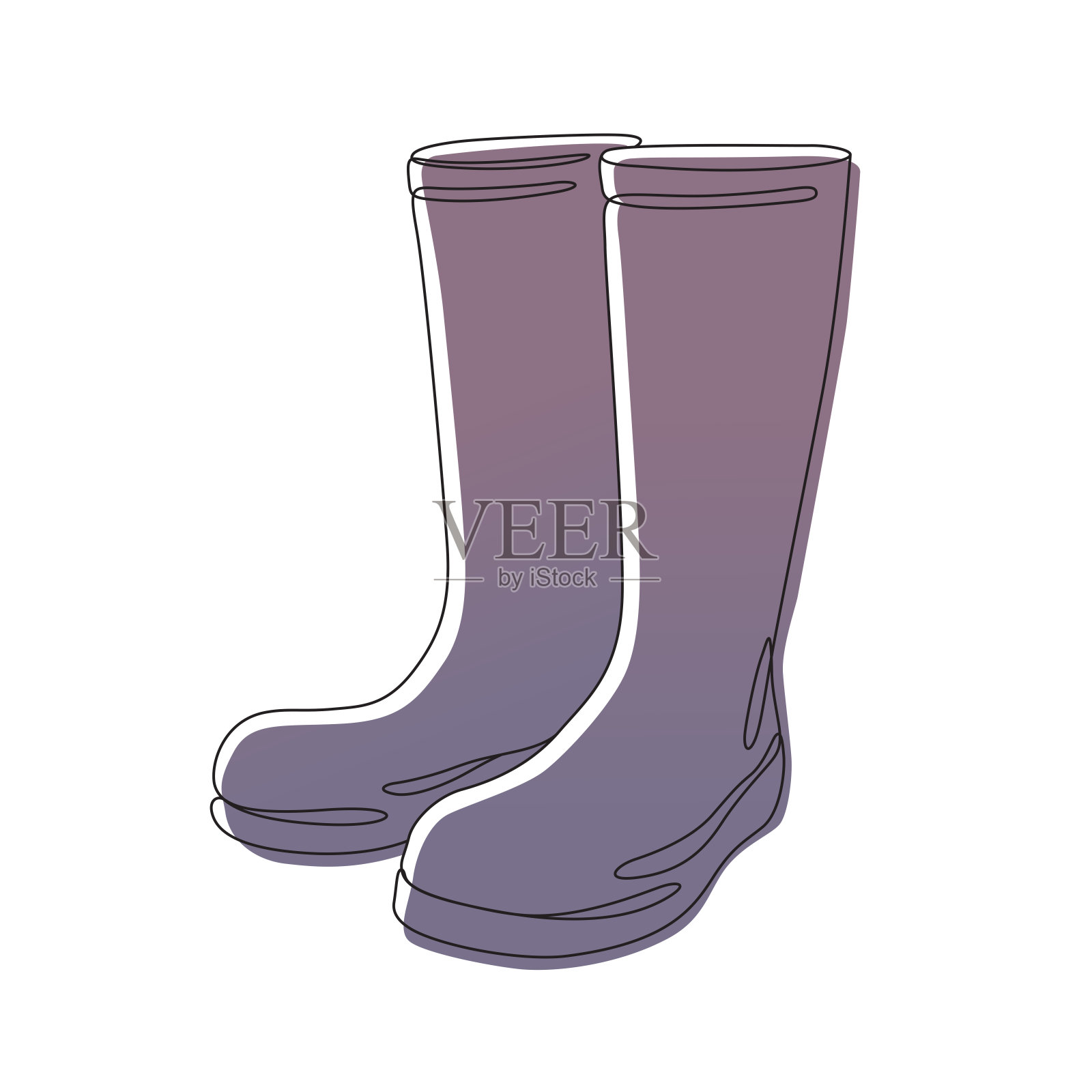 胶靴单线绘制与可编辑的笔触和颜色元素插画图片素材