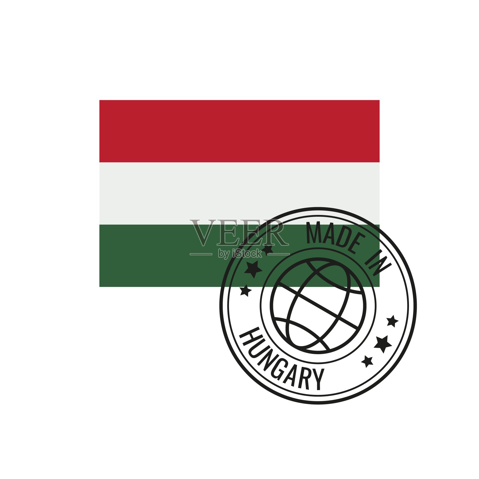 匈牙利制造徽章矢量。匈牙利国旗贴纸。白色背景上孤立的墨印。插画图片素材