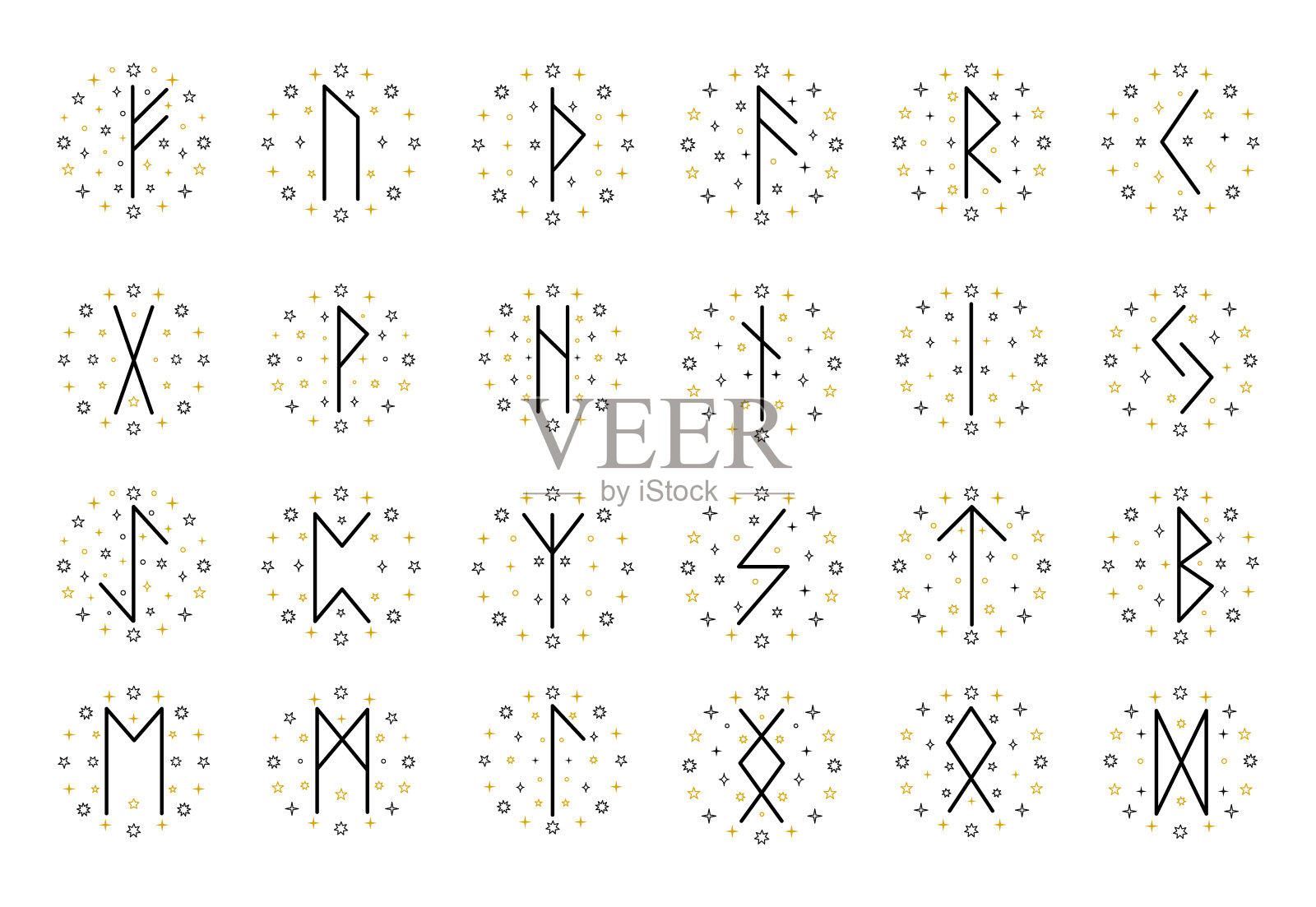 在白色背景上的线条艺术风格斯堪的纳维亚符文的集合。插画图片素材