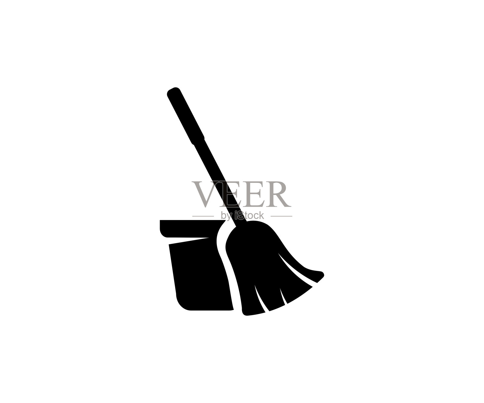 拖把和桶清洗图标。清洁服务标志在平面风格矢量设计和插图。插画图片素材