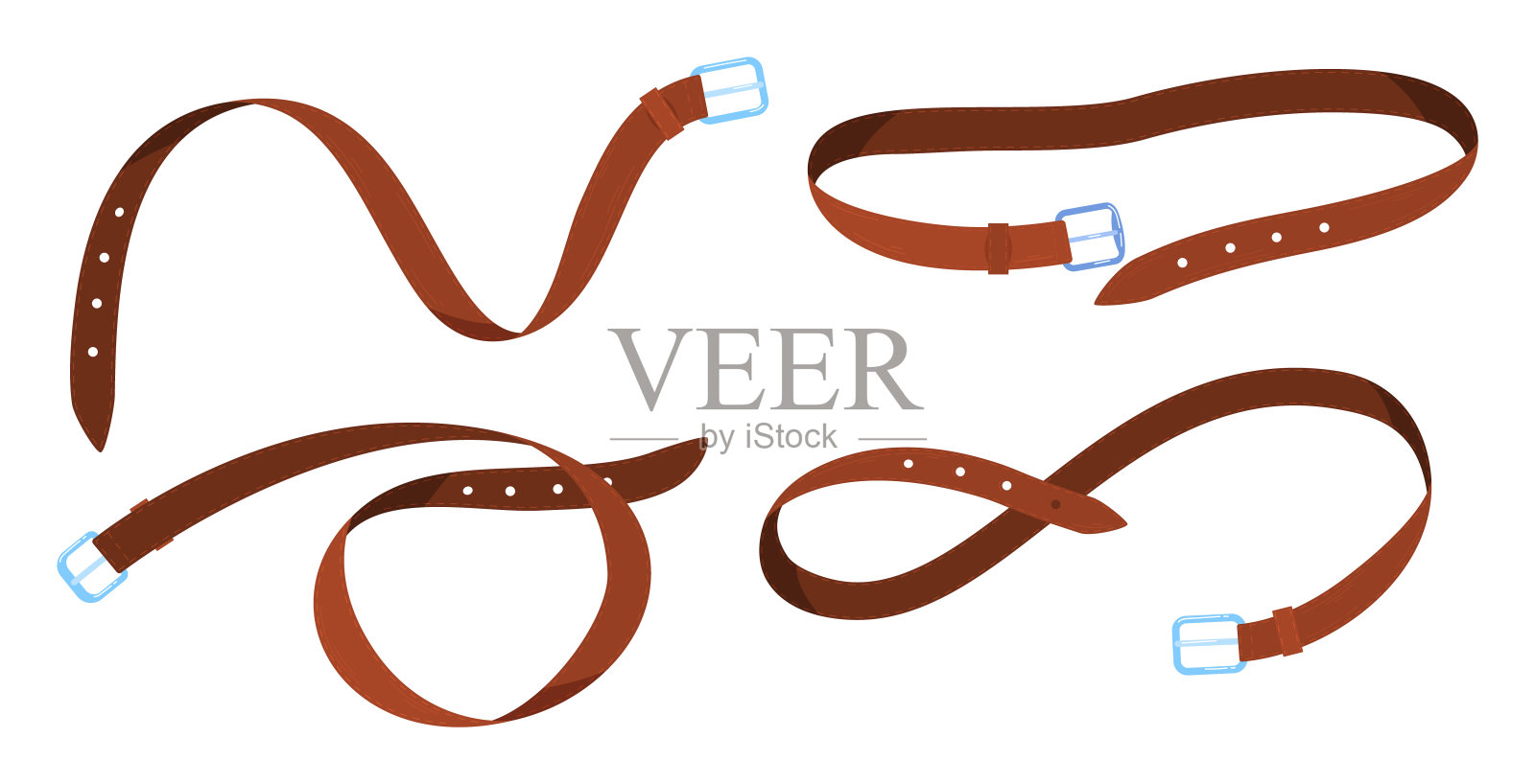 棕色皮带时尚配件各种扣扭形式。不同的棕带插画图片素材