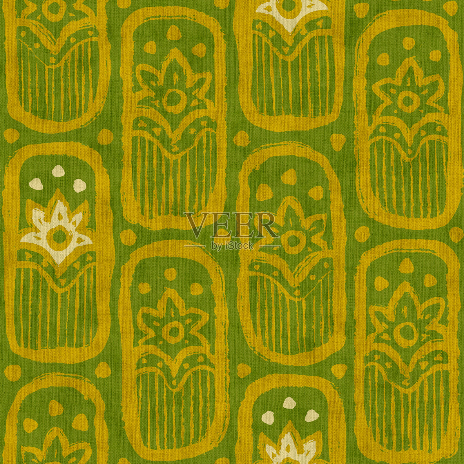 印度风格的复古无缝花卉图案。复古的亚洲图案与抽象的花朵在块印刷风格。插画图片素材