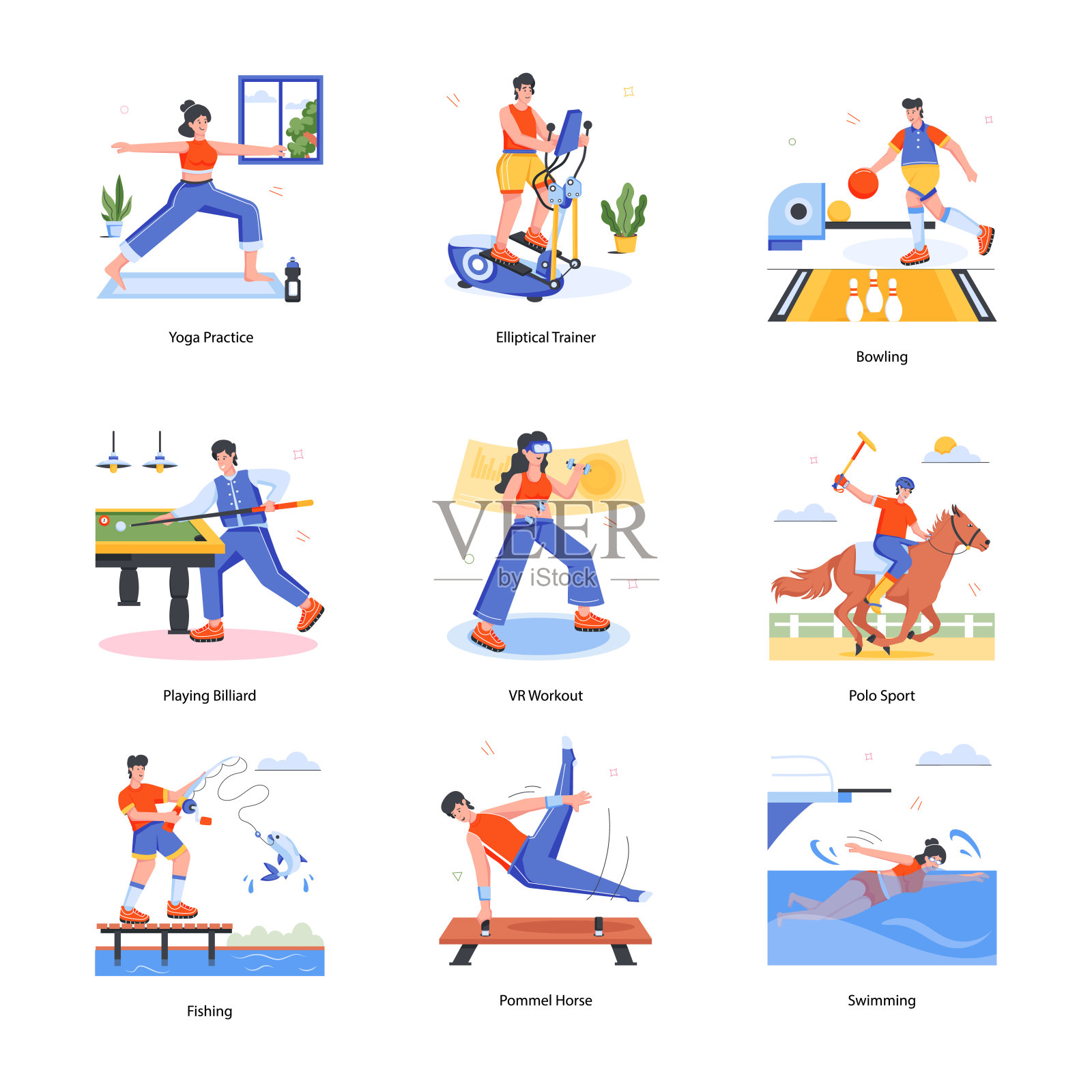 一套运动和健身平面图标插画图片素材