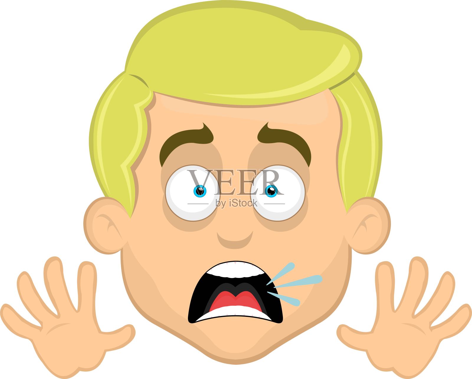 矢量插图头金发男子卡通吓得惊恐的姿态插画图片素材