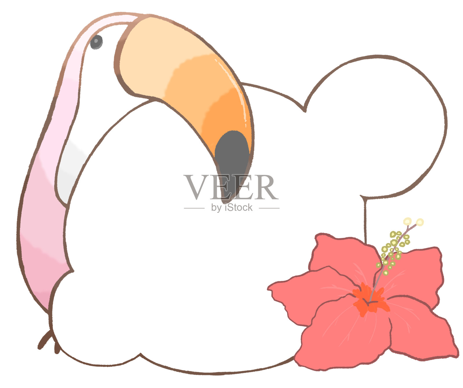 巨嘴鸟和芙蓉装饰框架(樱花)插画图片素材