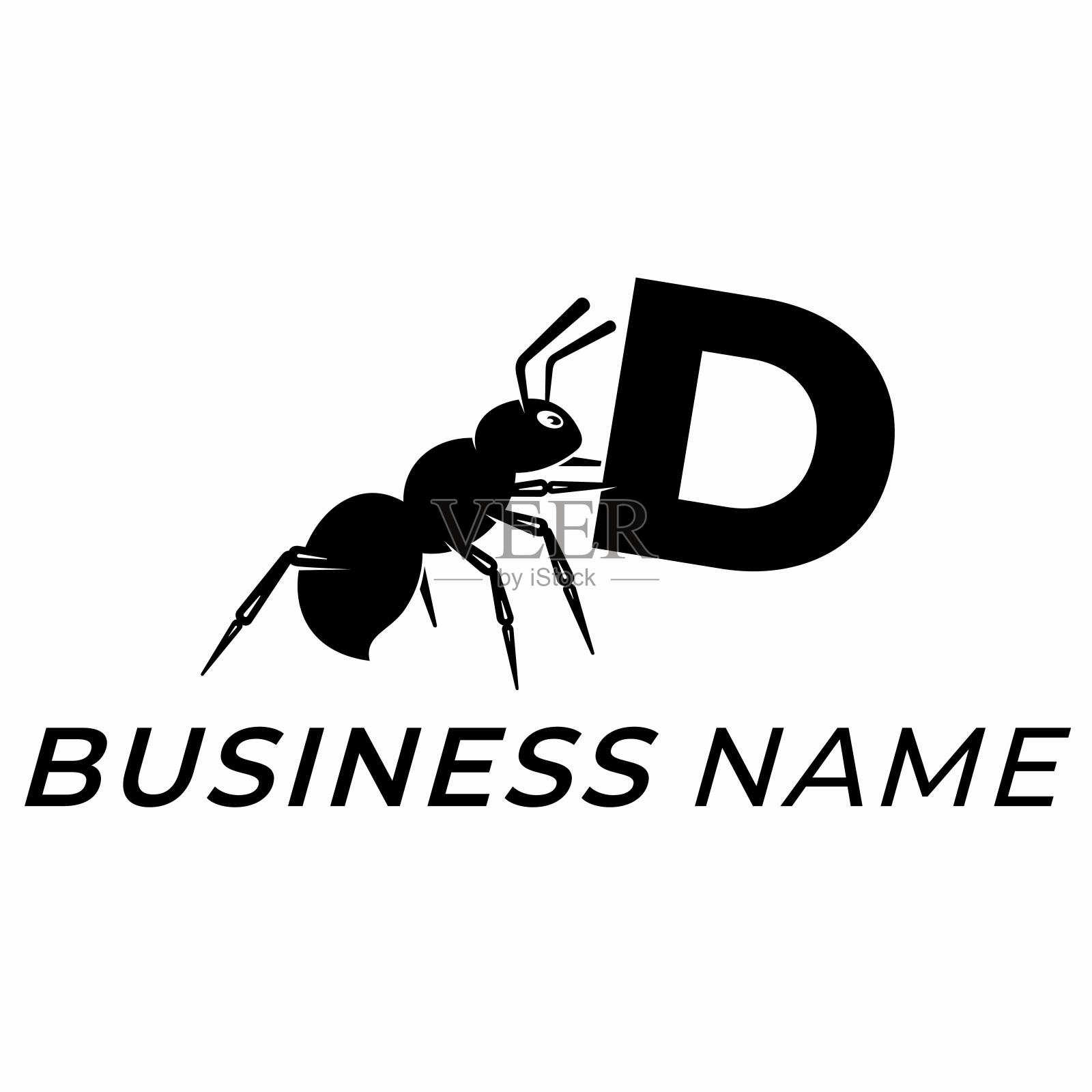 标志设计字母D和蚂蚁插画图片素材