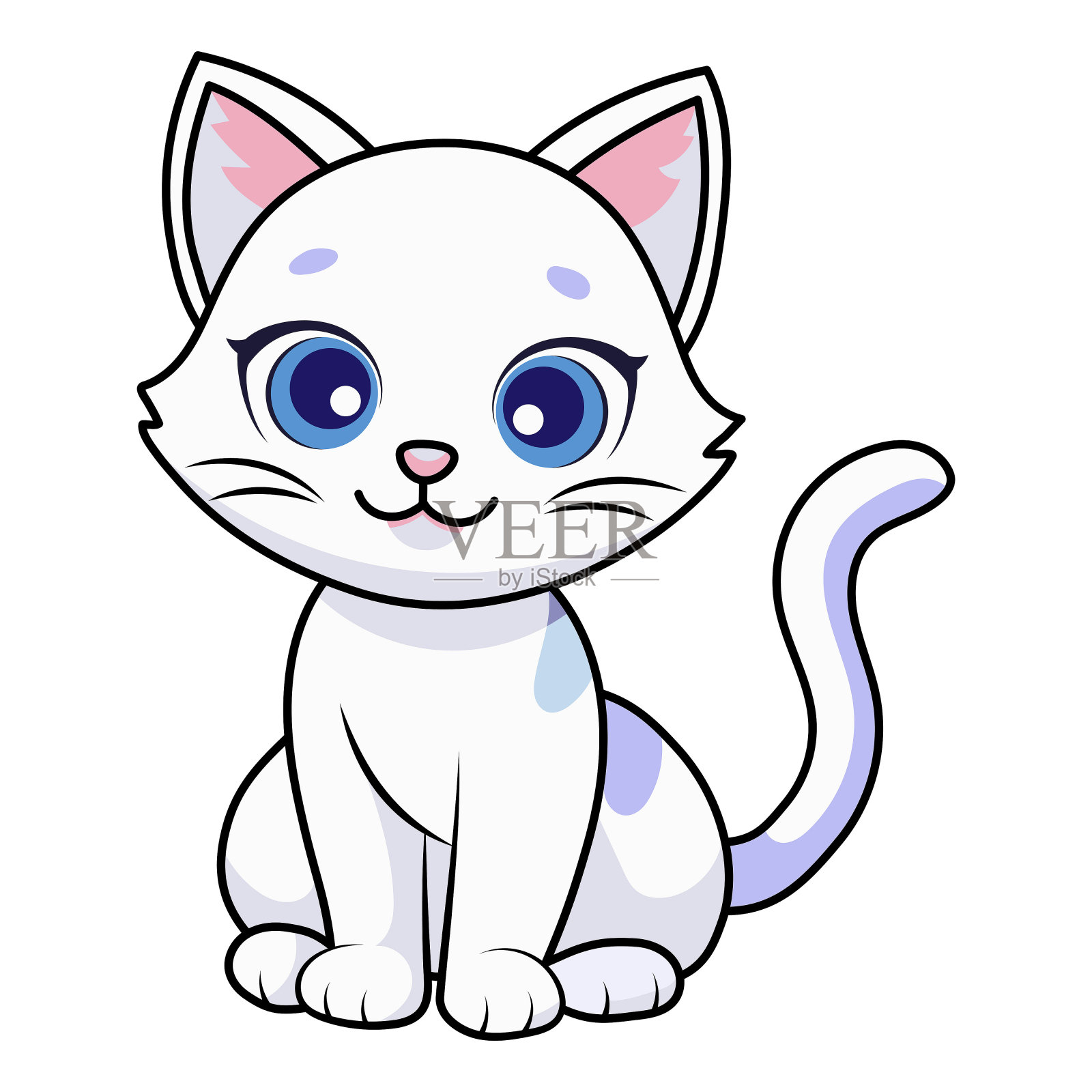 可爱的卡通风格的白色小猫。矢量图插画图片素材