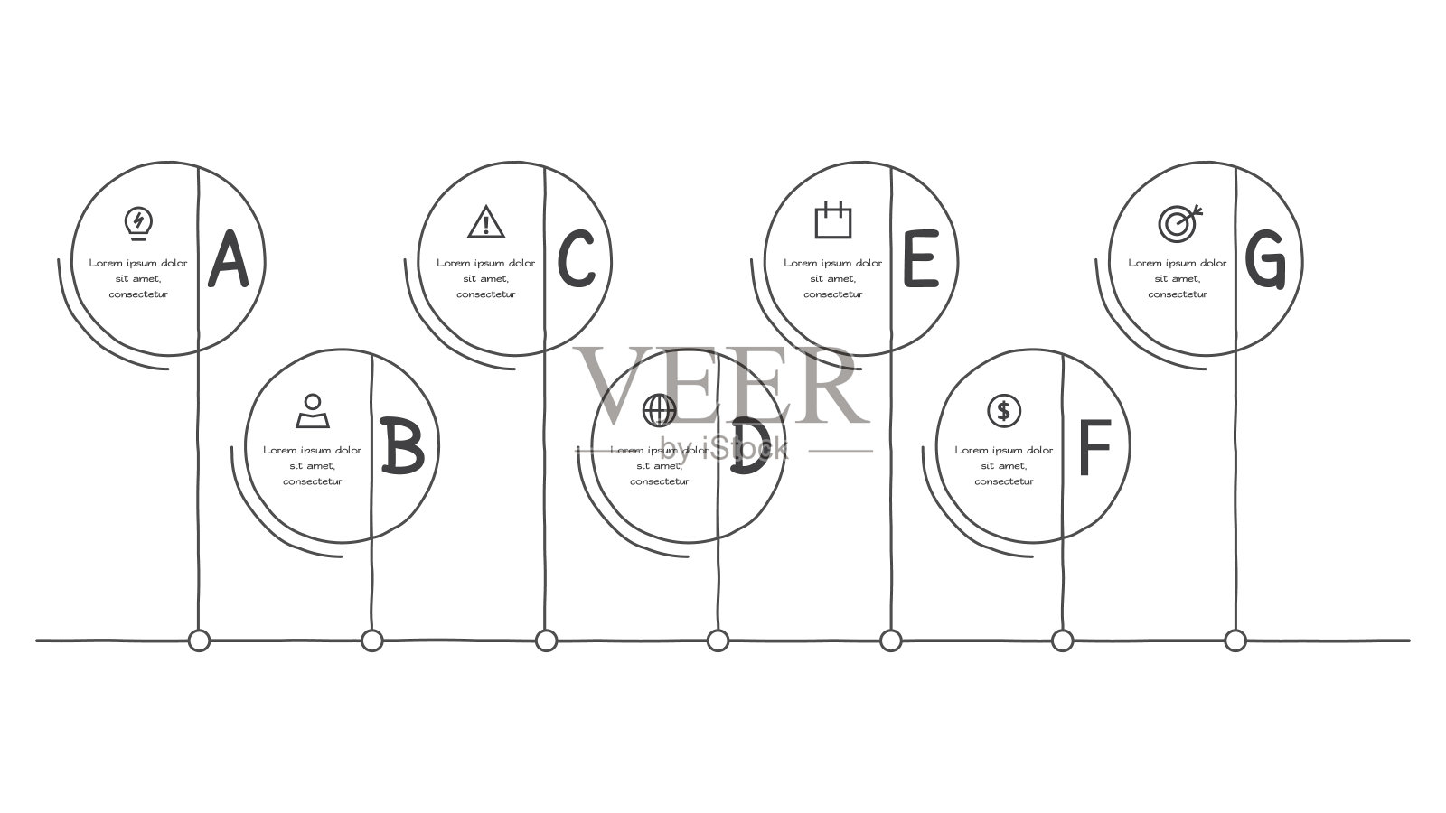 涂鸦信息图表元素与7个选项。矢量业务模板表示插画图片素材