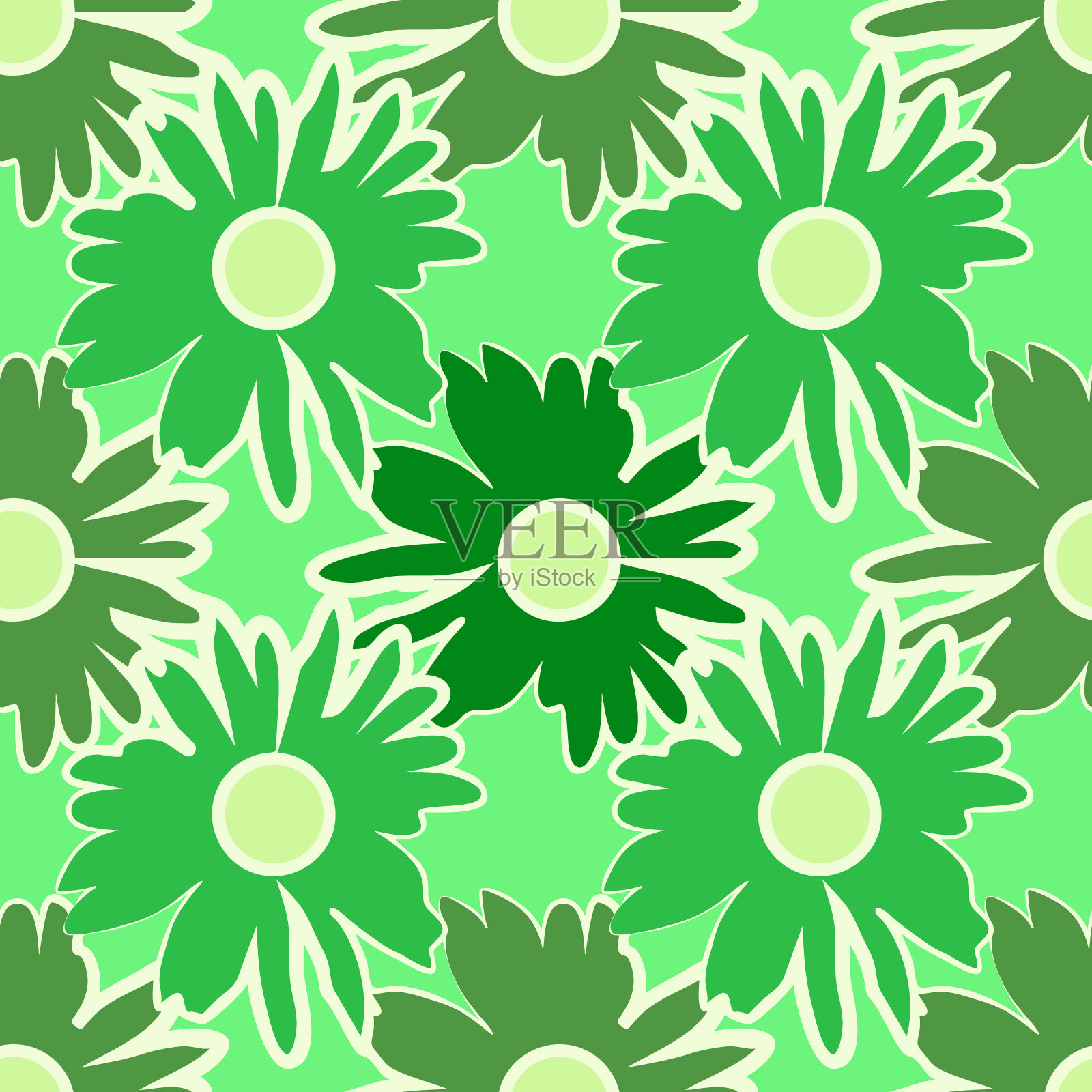 矢量-洋甘菊花无缝图案，彩色。插画图片素材