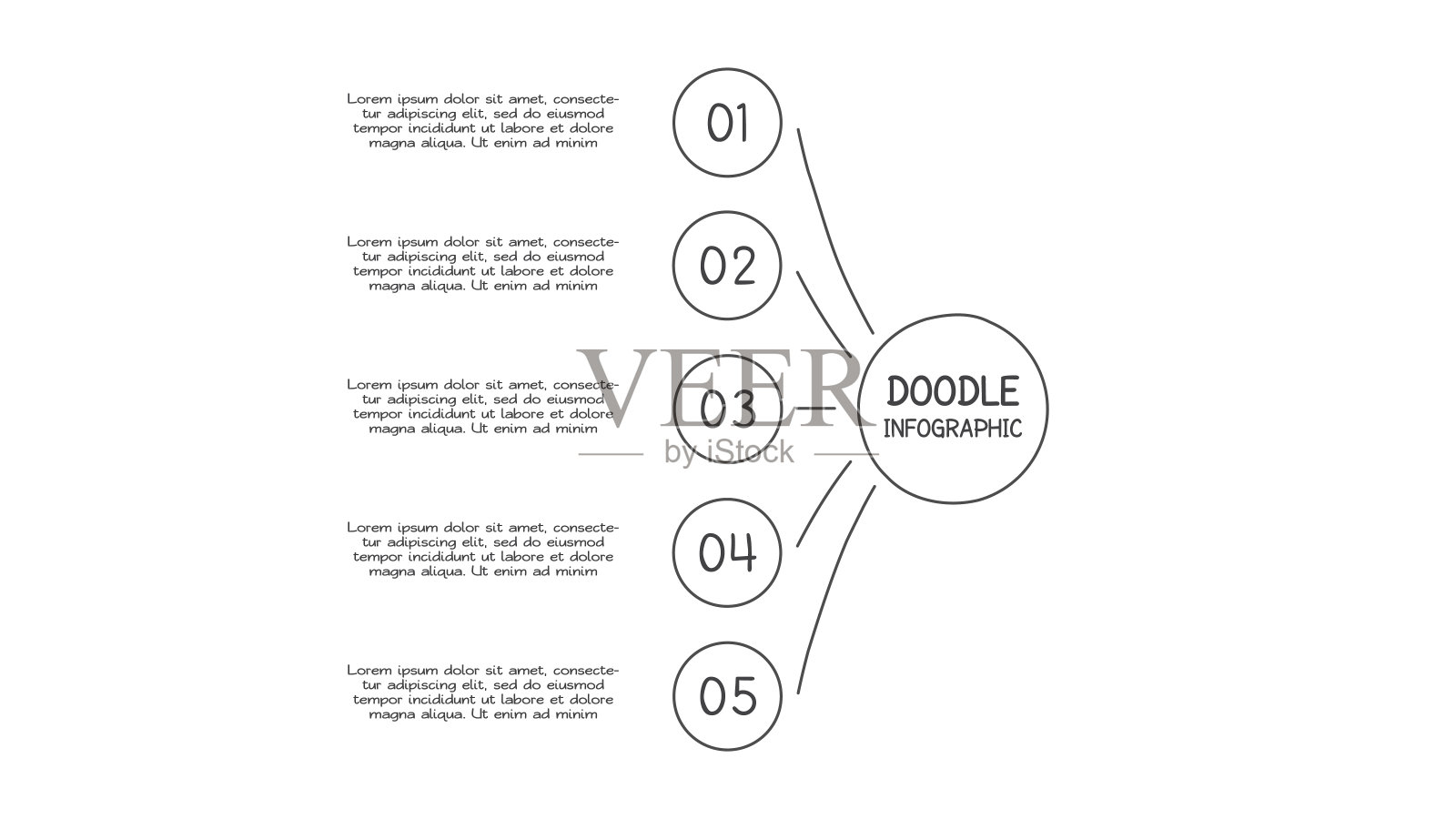 涂鸦信息图表元素与5个选项。矢量业务模板表示插画图片素材