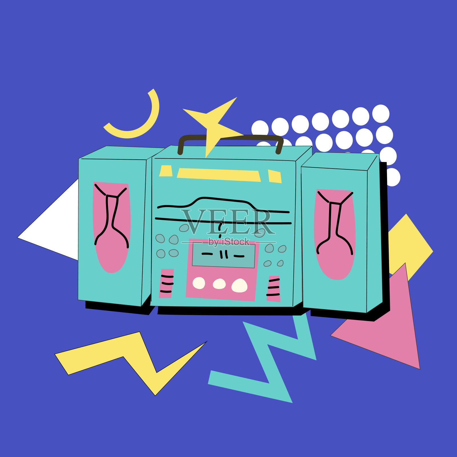 90年代的音乐背景。带有y2k或00年代元素的复古迪斯科横幅。插画图片素材