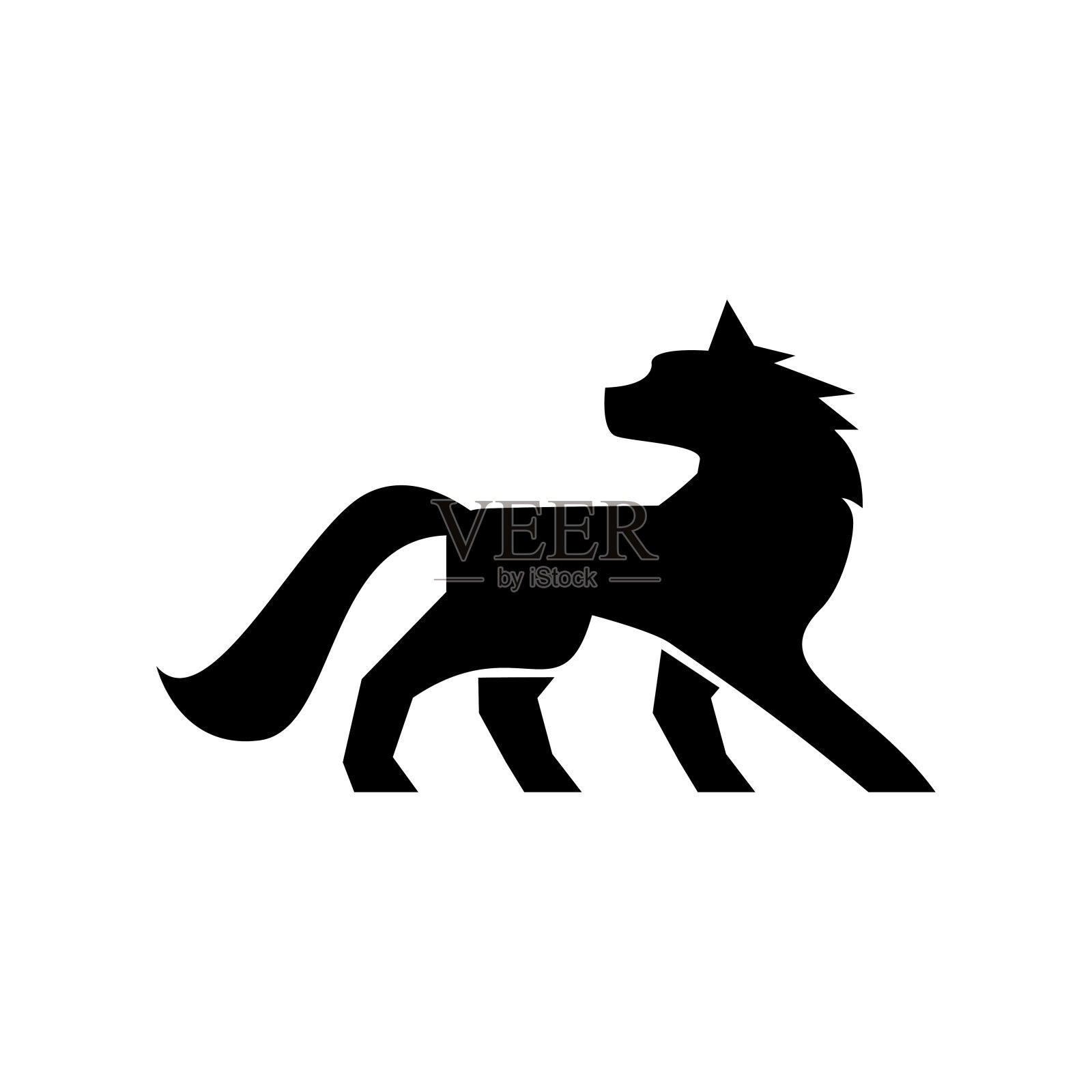 狼的轮廓图标。嚎叫的捕食者标志。野生犬类动物标志设计插画图片素材