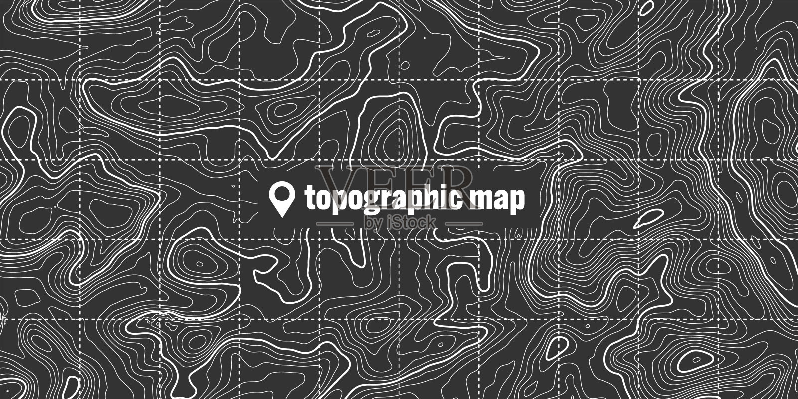 有等高线的地形图。地理地形网格化，地势起伏高程。地面路径模式。旅游导航、制图设计元素。矢量图插画图片素材