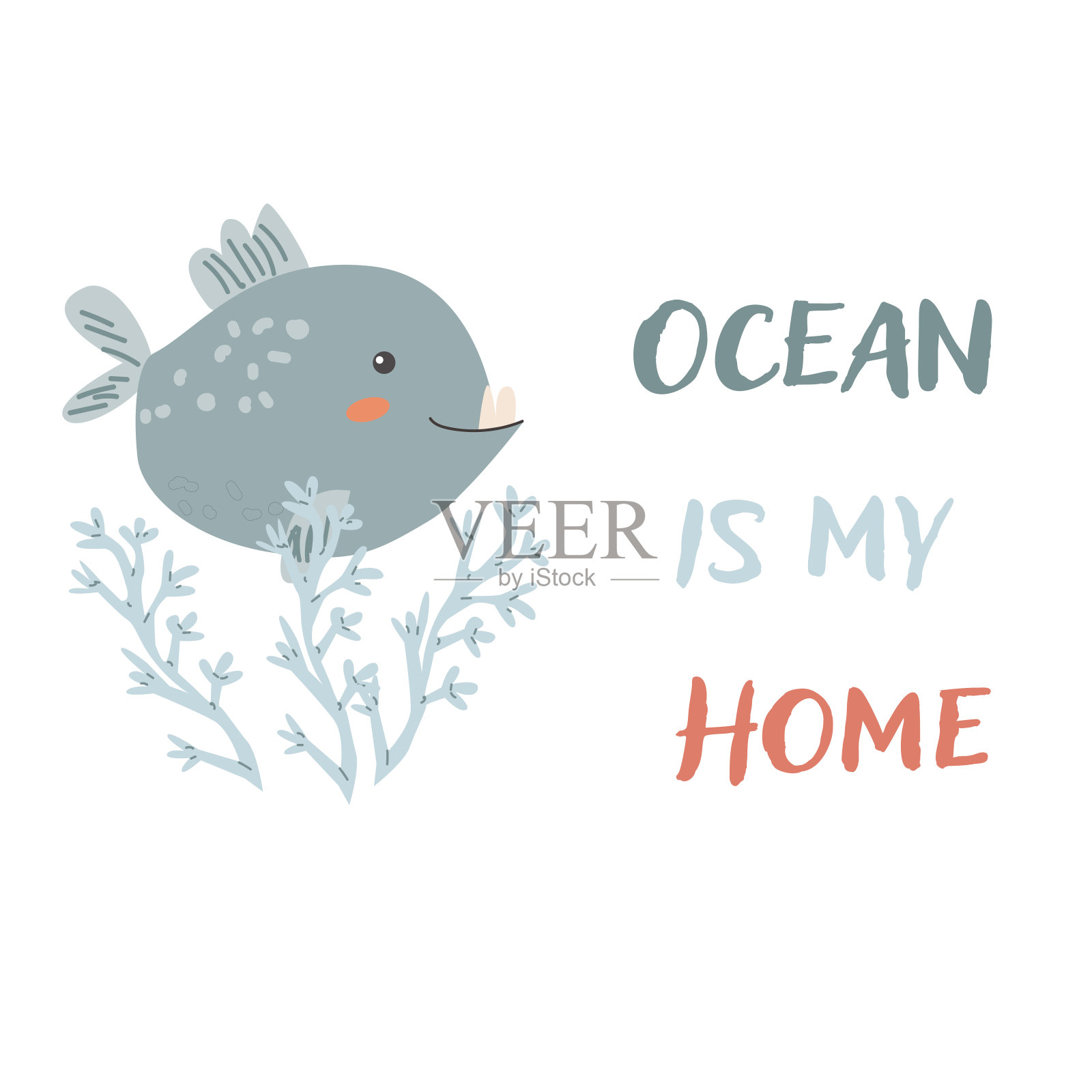 儿童海洋动物食人鱼背景文字。航海元素。插画图片素材