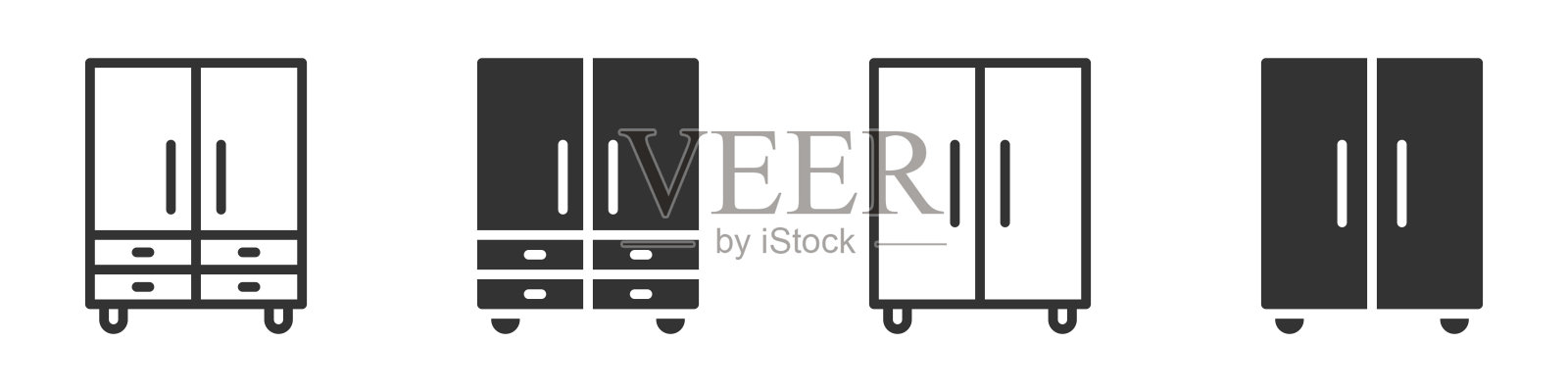 矢量插图四个不同风格的衣柜图标，完美的家具和家居装饰设计。插画图片素材