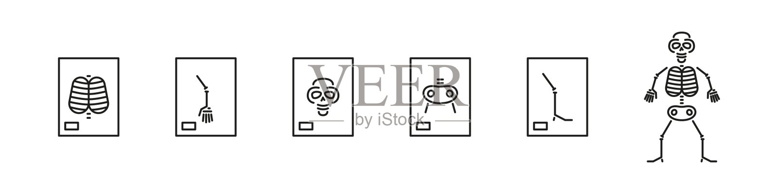 x射线骨骼图标集。人体骨架医学图标。插画图片素材