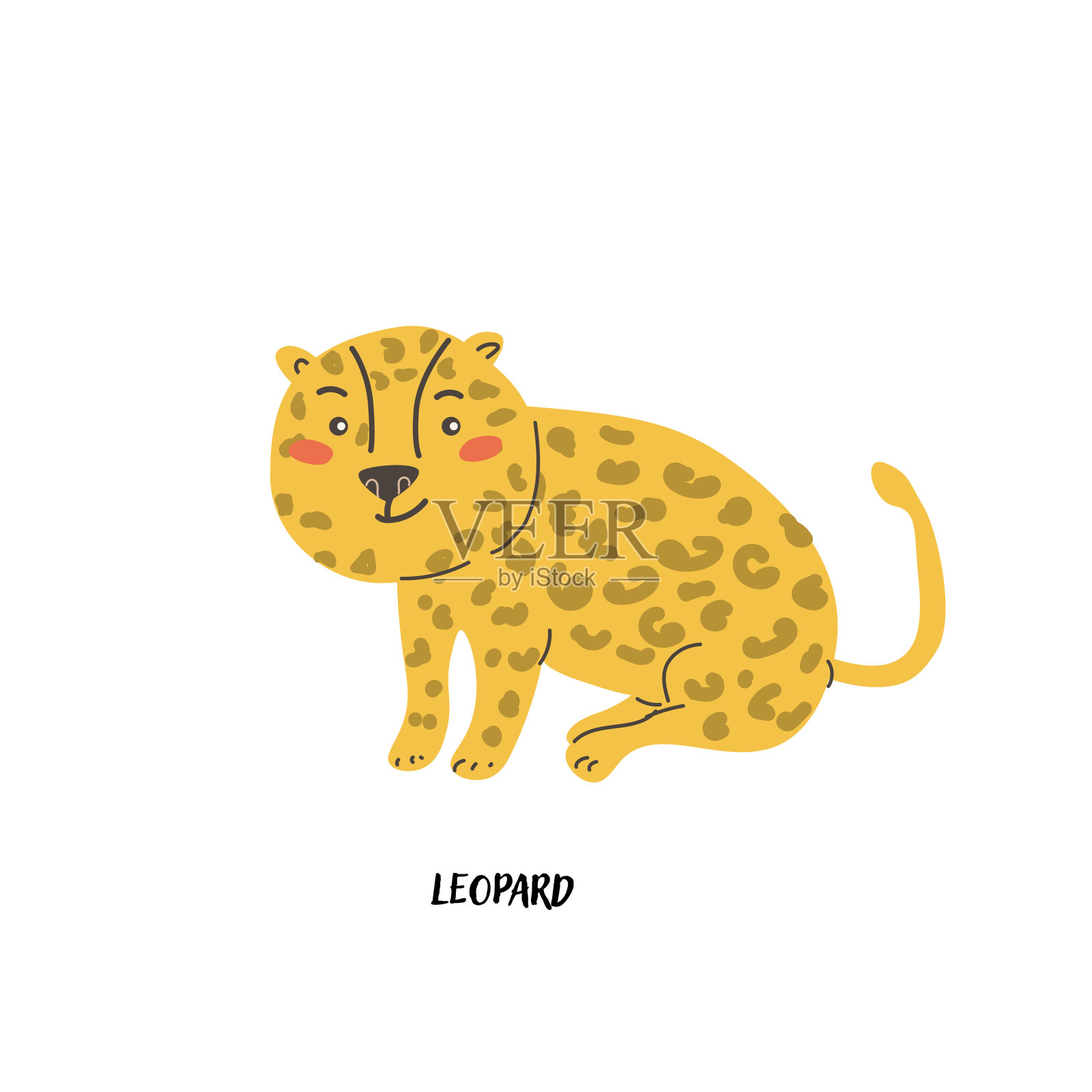 儿童动物教育卡片豹。幼儿园小卡片。插画图片素材