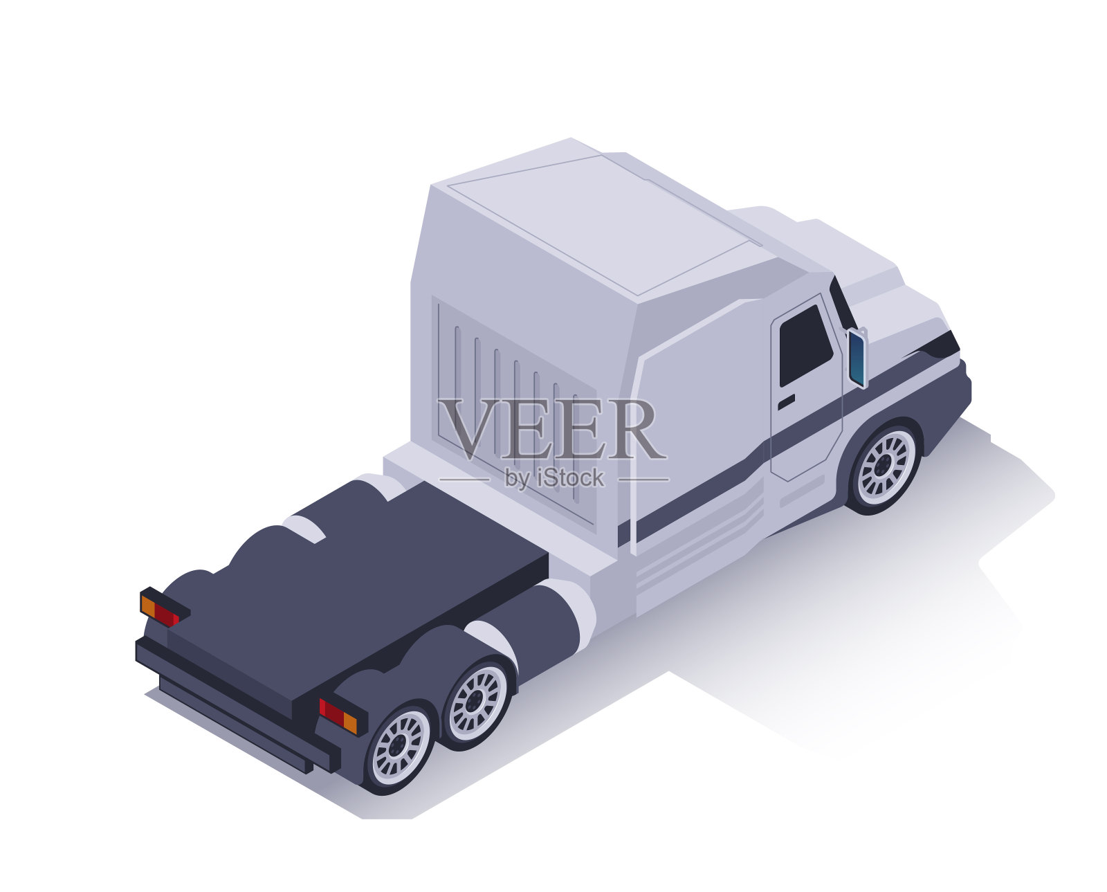 等距卡车图标。空物流车的货物交付，航运和全球贸易。运输与货运集装箱安装。卡通三维矢量插图插画图片素材