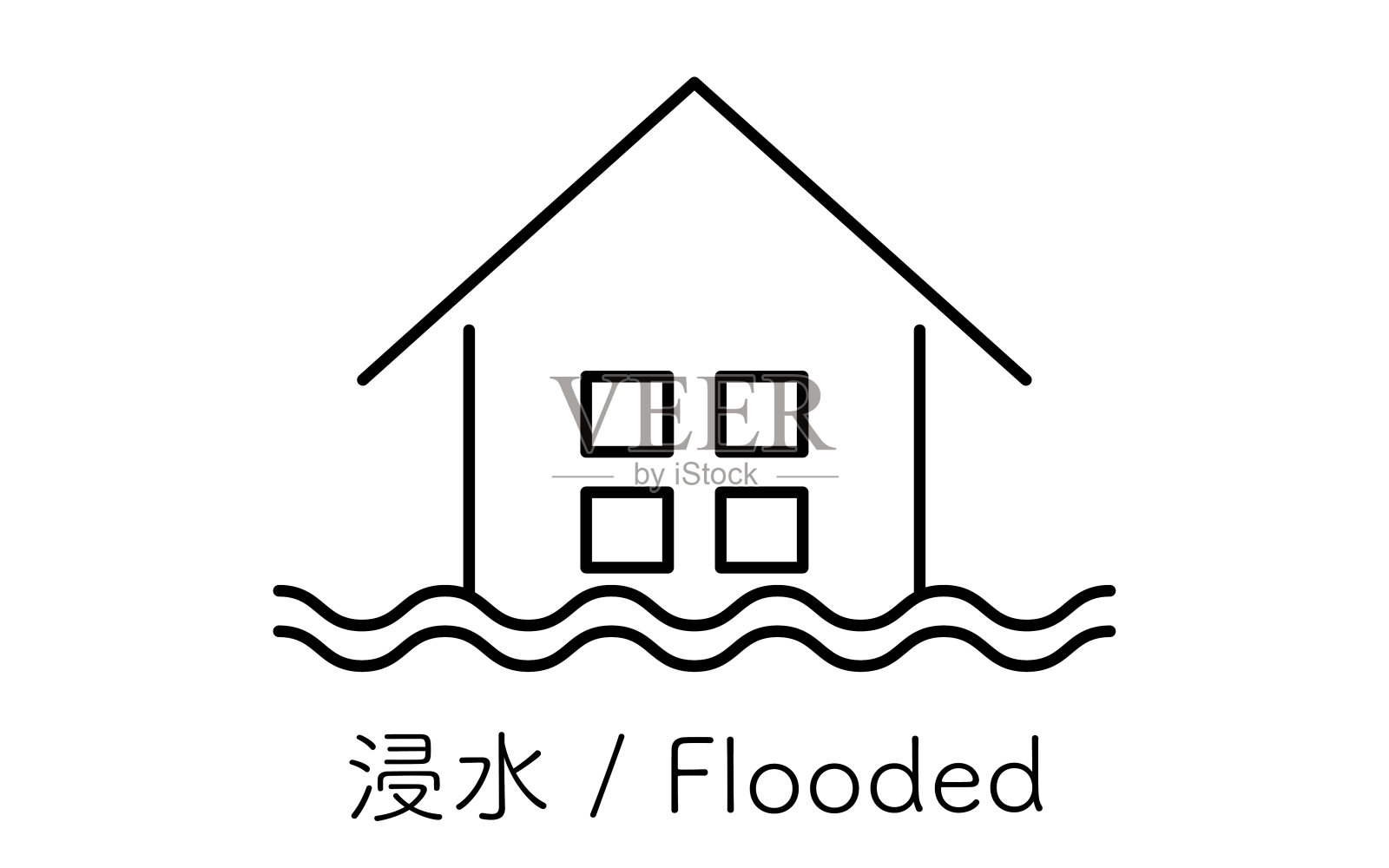 简单的线条画图标的自然灾害，洪水泛滥插画图片素材