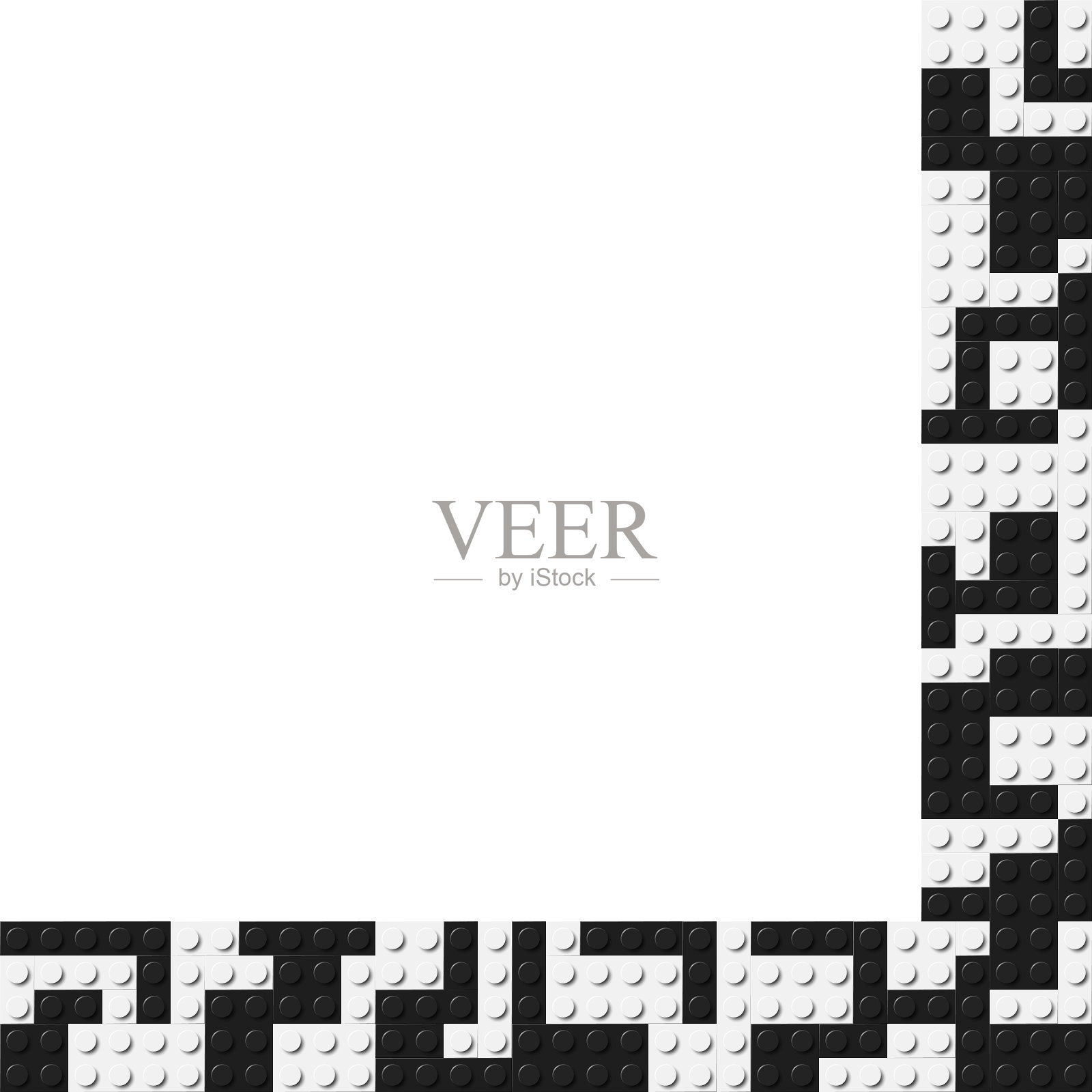 墙角由黑白塑料玩具块组成。在白色背景上孤立的彩色砖横幅。简单砖模板。抽象矢量背景插画图片素材