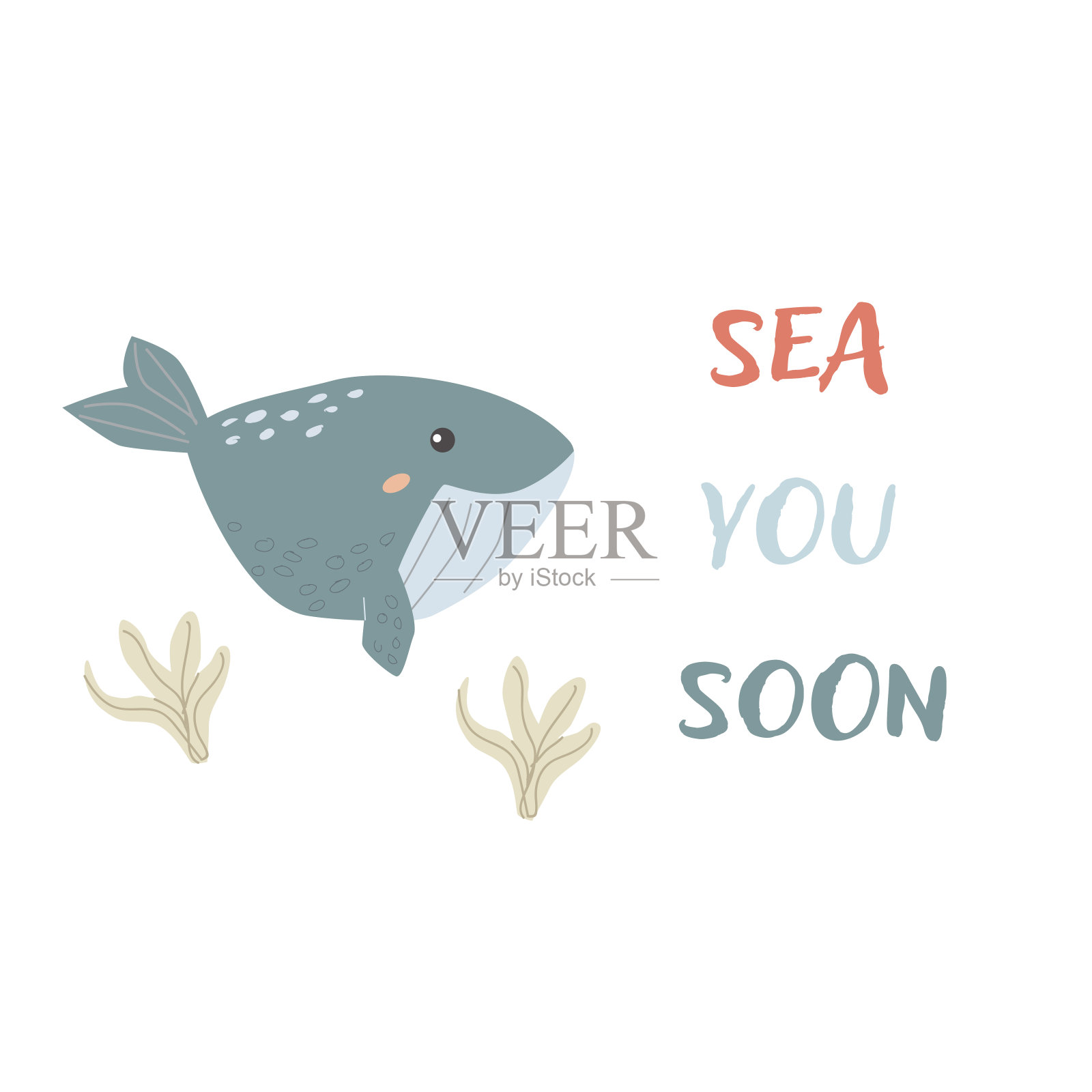 儿童海洋动物背景文字。航海元素。插画图片素材