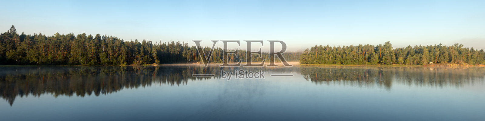 夏天的早晨，湖上有雾照片摄影图片