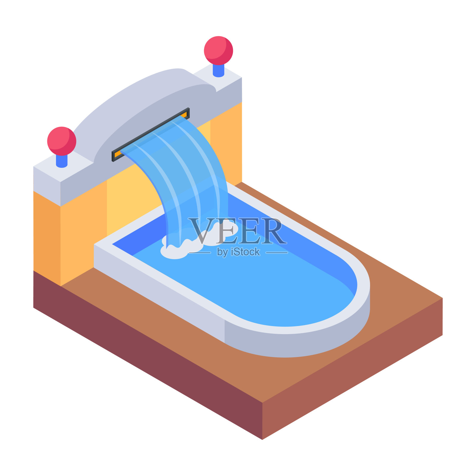 看看喷泉池的等距图标插画图片素材