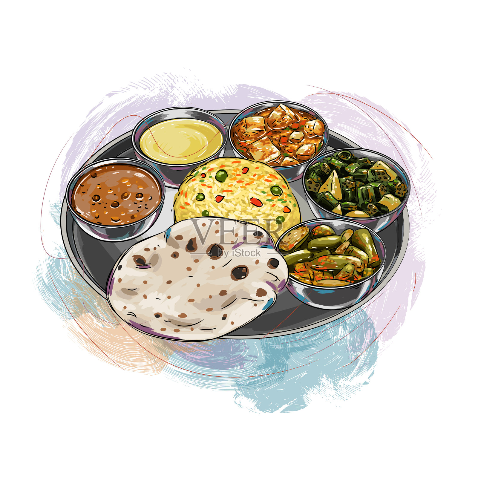 北印度塔利/饭插画图片素材