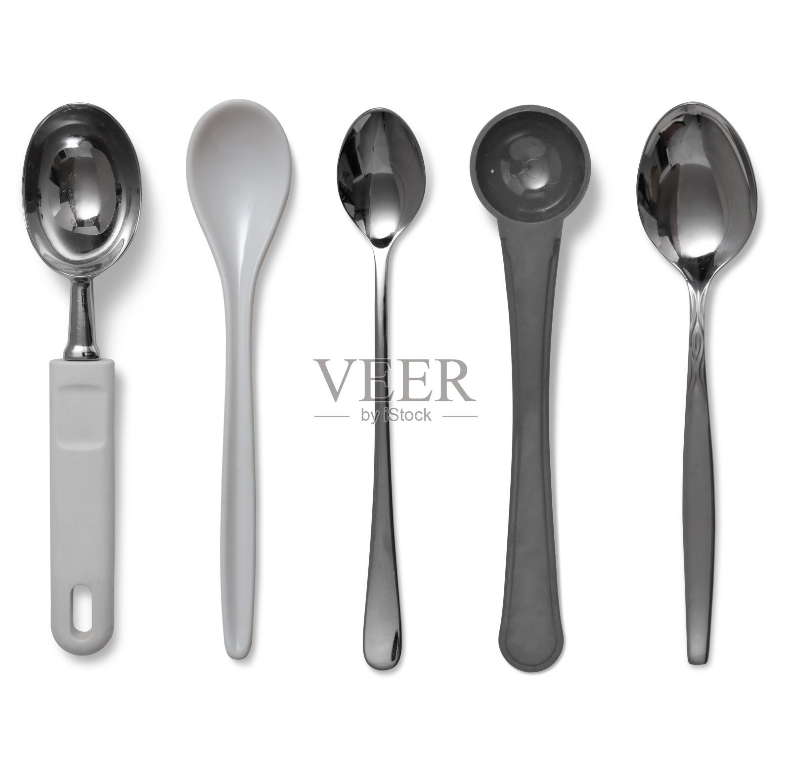 厨房勺钢金属在白色背景照片摄影图片