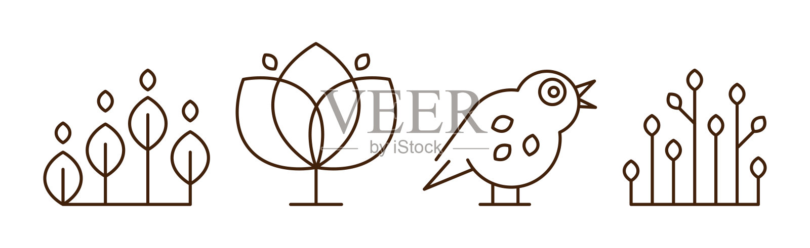 森林线图标和对象作为自然公园区域矢量集插画图片素材