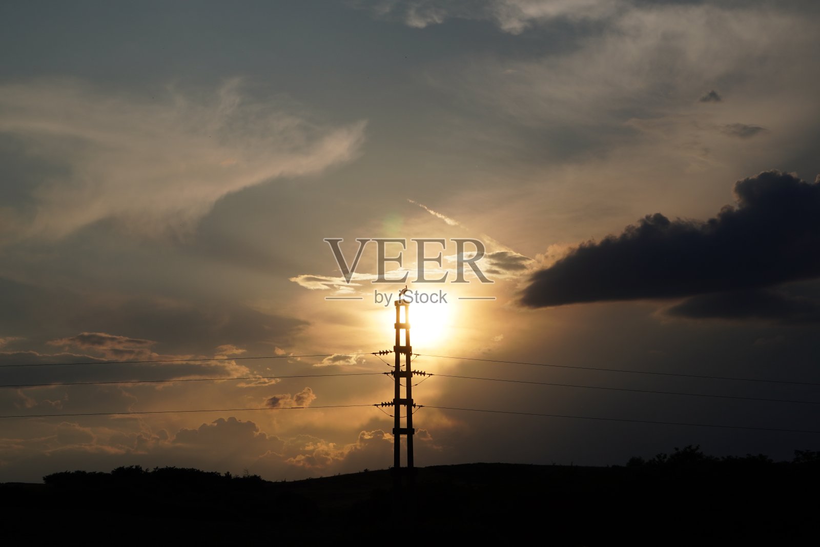 日落和一只鸟的剪影照片摄影图片