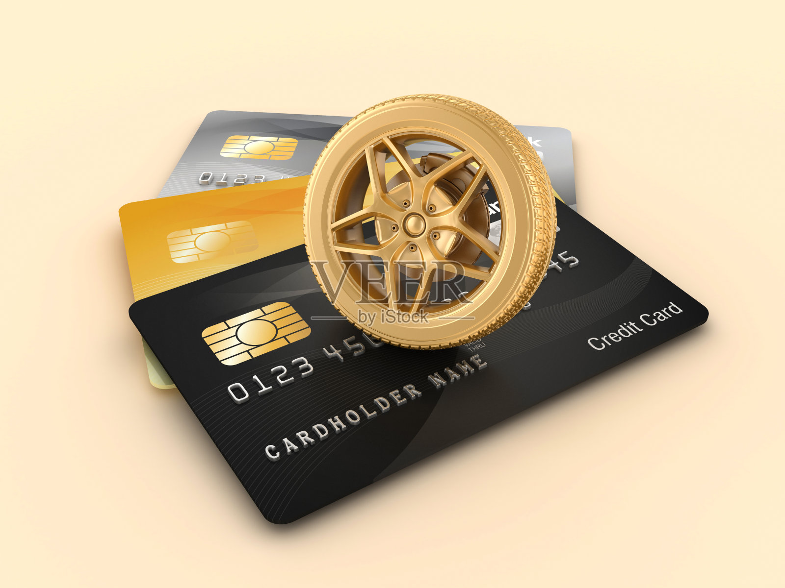 带有信用卡的3D轮子照片摄影图片