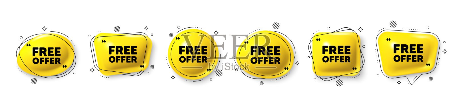 免费报价标签。特价标志。语音气泡3d图标集。向量插画图片素材