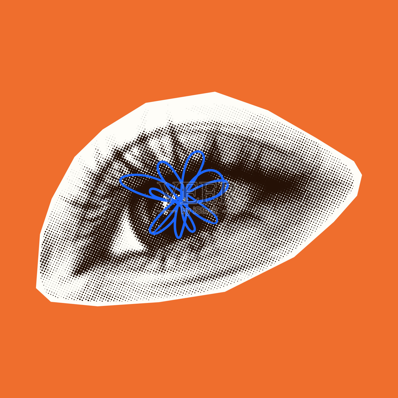 带有涂鸦的半色调女性眼睛。半色调纹理的眼睛为现代海报。时髦的垃圾摇滚风格。对海报设计和社交媒体有独到的见解。向量插画图片素材