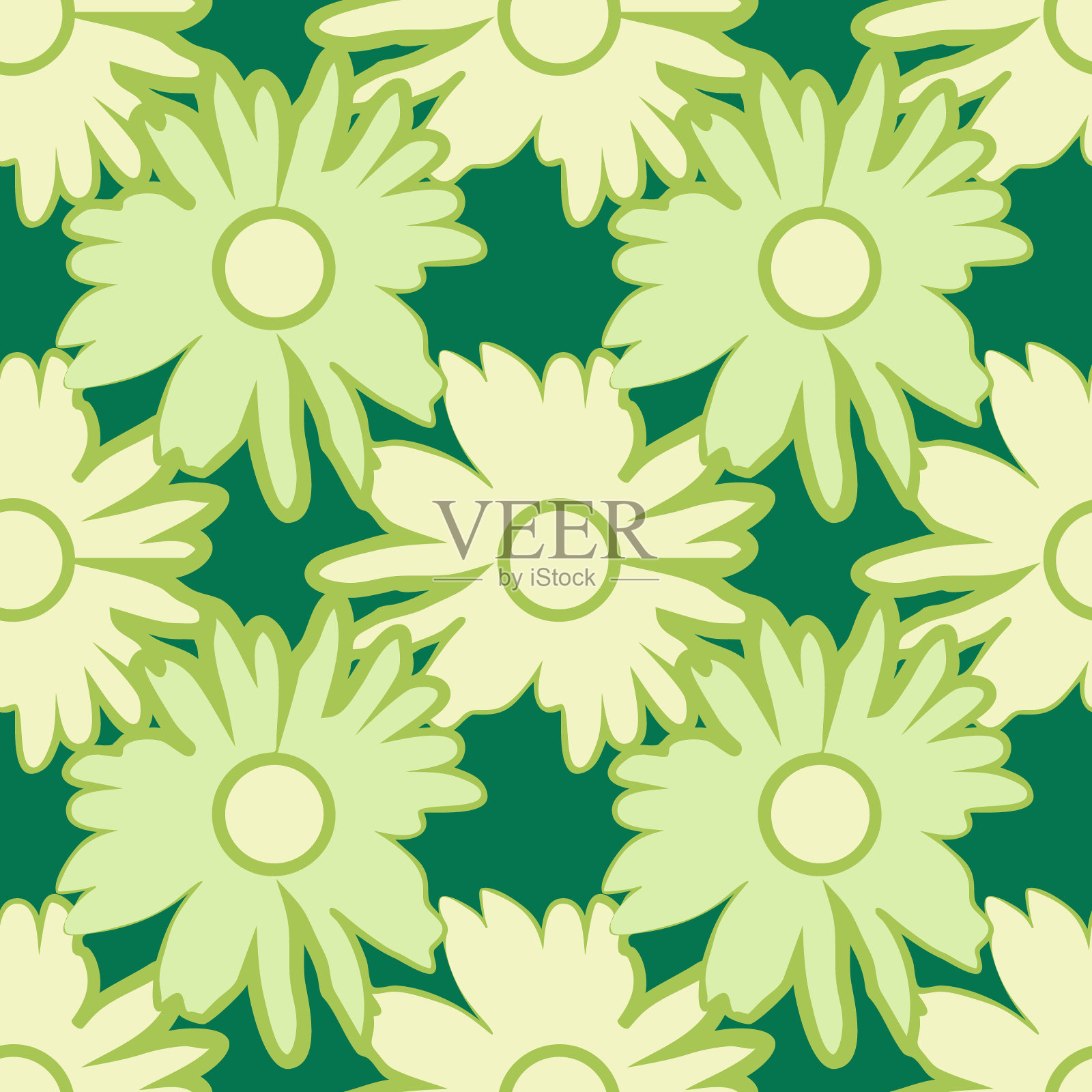 矢量-洋甘菊花无缝图案，彩色。插画图片素材