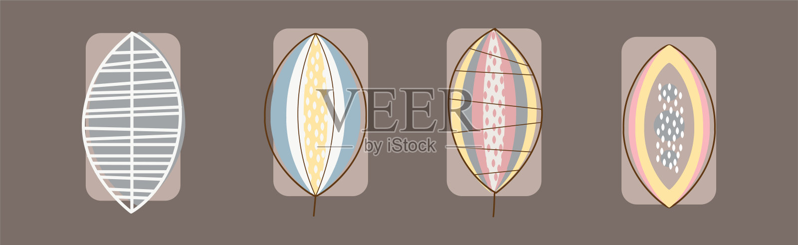 叶线图标与颜色茎矢量集插画图片素材