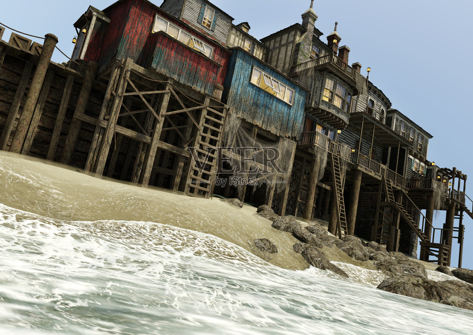 3D渲染海盗村照片摄影图片