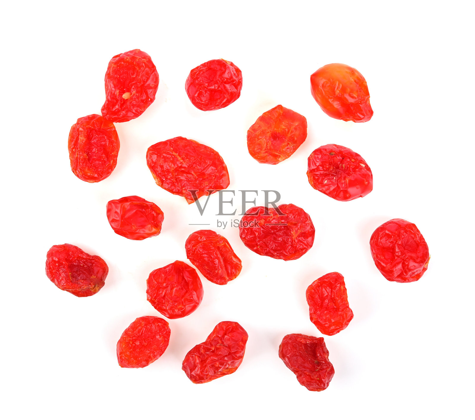 晒干的番茄，樱桃番茄孤立在白色背景顶视图照片摄影图片