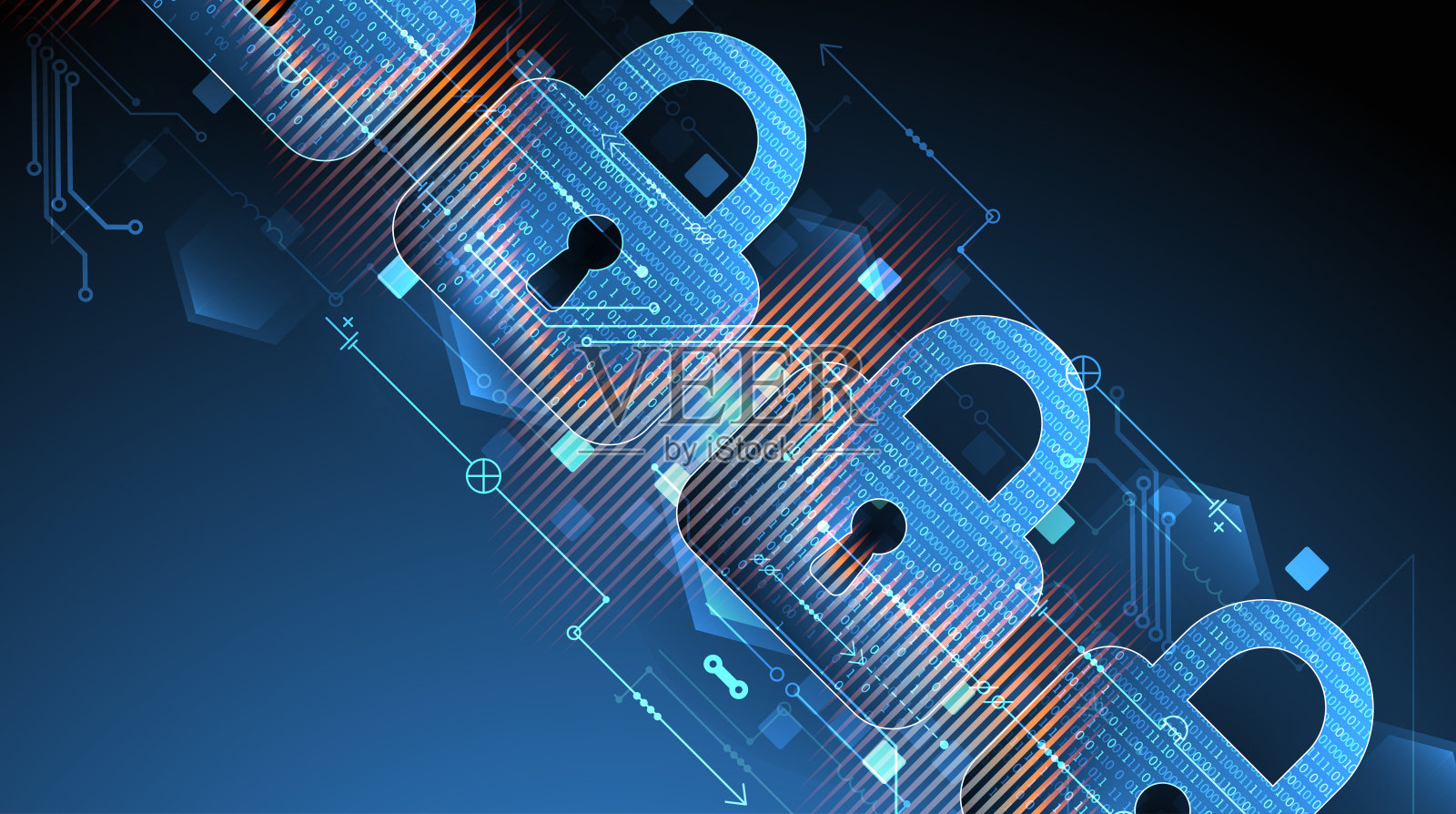 安全的数字背景。虚拟保密，编程保护。手绘向量。插画图片素材