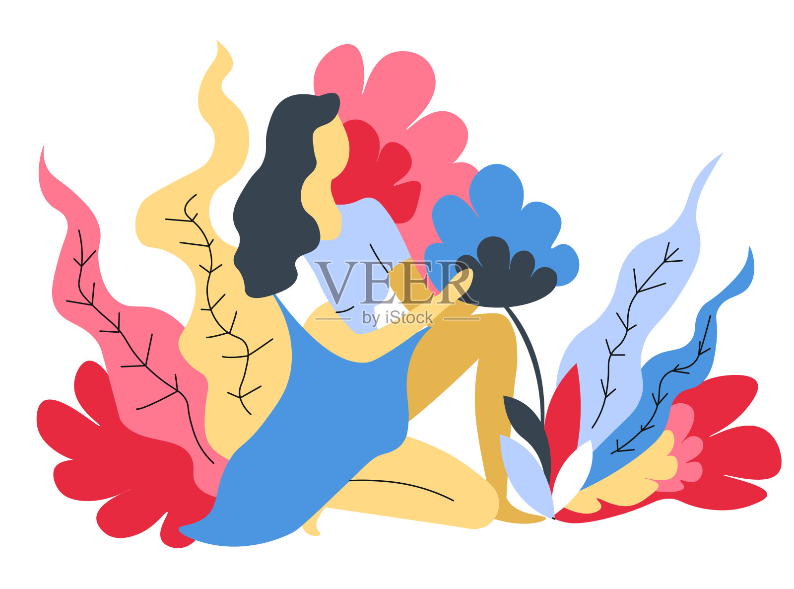 女人与自然之美，宁静的和谐与女性气质插画图片素材