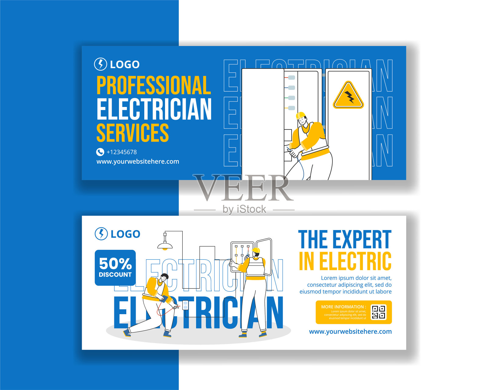 电工服务水平横幅平面卡通手绘模板背景插图插画图片素材