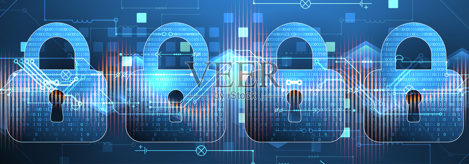 安全的数字背景。虚拟保密，编程保护。手绘向量。插画图片素材