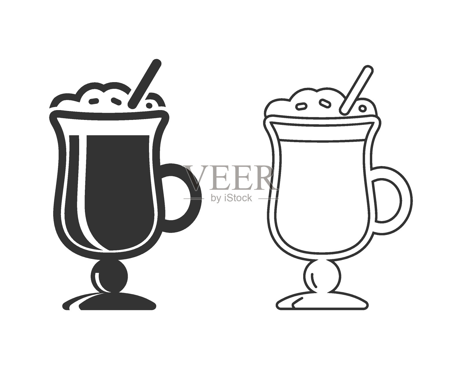 咖啡拿铁矢量线图标在平面插画图片素材