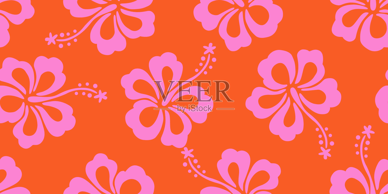 热带花卉图案无缝，轮廓的木槿花，手绘植物，花叶为春夏时间，天然装饰纺织品，织物，壁纸，背景设计。插画图片素材