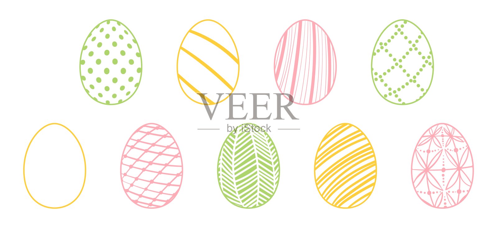 复活节彩蛋摆好了。向量线艺术集的鸡蛋与几何装饰插画图片素材