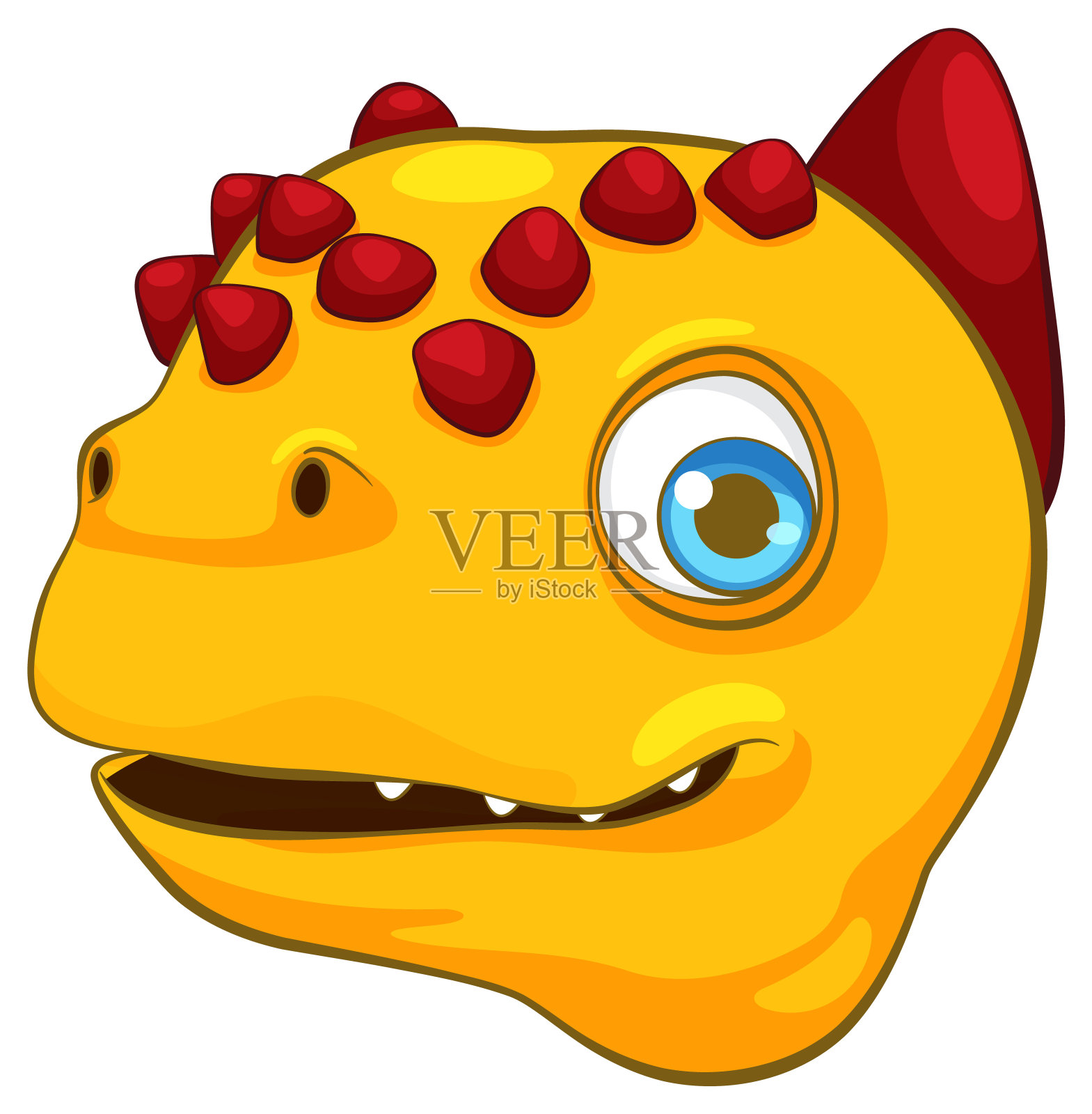 黄色的恐龙有红色的尖刺和蓝色的眼睛插画图片素材