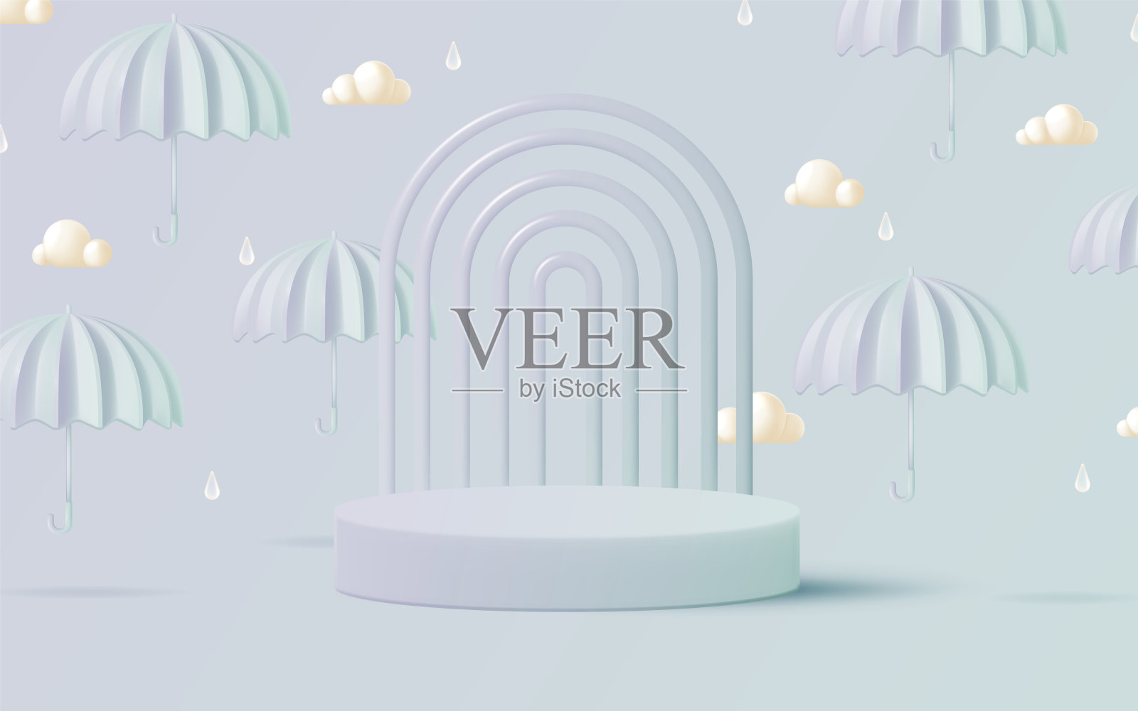 温和的雨与伞和云:一个季风的场景插画图片素材