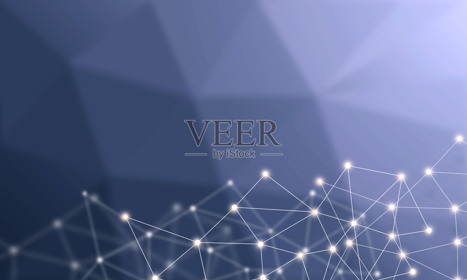 技术背景概念，抽象连接线点网络上明亮的多边形蓝色，紫色背景。照片摄影图片